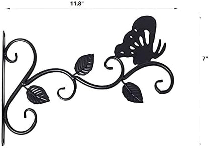 2Pack Hanging Plants Bracket Outdoor,12 Inch Plant Hooks for Hanging Baskets Wall-Mounted Gardening Bracket Hook for Bird Feeders,Flower Baskets,Lantern,(Butterfly)