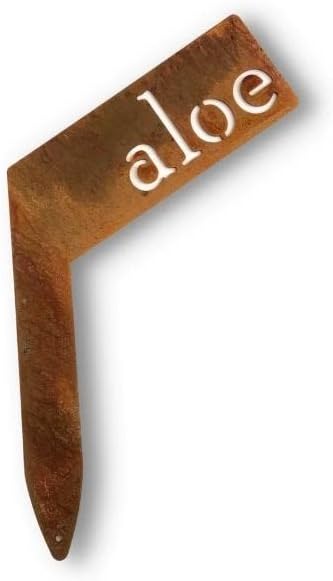 Planter Size Small Metal Garden Plant Vegetable Flower or Herb Markers 13.5 Inches Tall (aloe, Naturally Rusted)