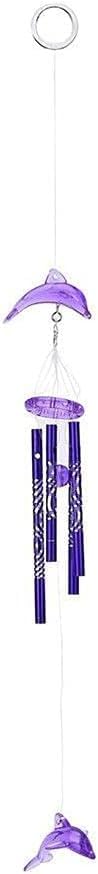 1Pc Purple Dolphin Wind Chime, Crystal Dolphin Hanging Decoration 4 Metal Tubes Wind Chime, Creative Bell Blessing Gift