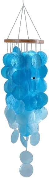 Capiz Shell Wind Chimes, Handmade Memorial Wind Chime with Melodious Sound, Sturdy Wood Top, Blue