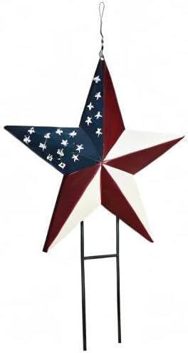 Metal Barn Star Yard Sign Patriotic Garden Stakes Hanging Star Ornament with Stake Outdoor 4th of July Lawn Decoration Party Supplies USA Flag Decor for Independence Day Memorial Day