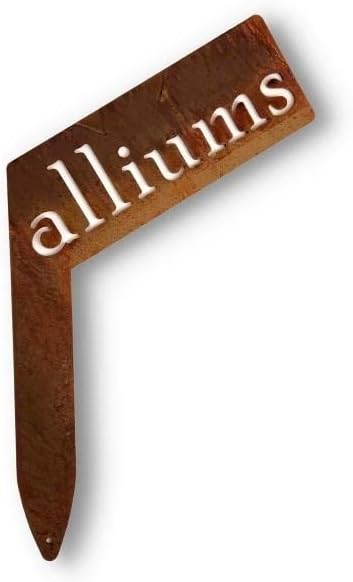 Planter Size Small Metal Garden Plant Vegetable Flower or Herb Markers 13.5 Inches Tall (alliums, Naturally Rusted)