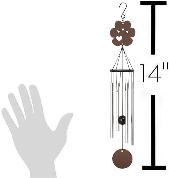 The Bridge Collection Metal Paw Print Wind Chime - Memorial Wind Chime with Heart Paw Print - Decorative Pet Loss Gift with Metal Detail