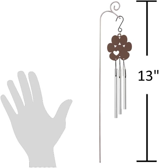 The Bridge Collection Paw Print Wind Chime with Garden Stand - Pet Memorial Wind Bell with Heart Cutout Design - Decorative Animal Remembrance Garden Accent