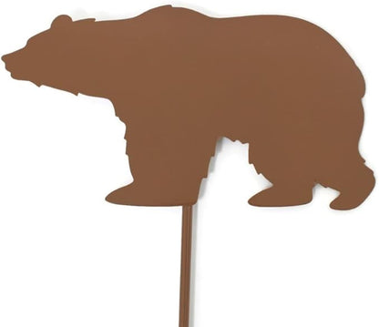 Animal Wildlife Style Steel Rustic or Powder Coated Metal Yard Stake (Bear 20" Tall, Gloss Brown)