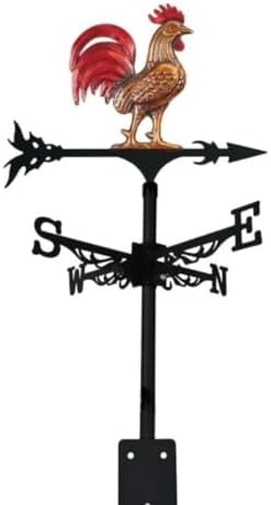 Colorful Rooster Weather Vane Spinner Wind Direction Farm Scene Stake Metal Outdoor Peacock Weathervane Ornament for Garden Yard Decoration (Rooster E)