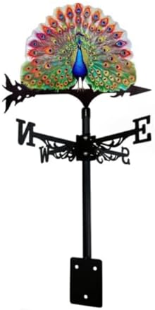 Colorful Rooster Weather Vane Spinner Wind Direction Farm Scene Stake Metal Outdoor Peacock Weathervane Ornament for Garden Yard Decoration (Peacock E)