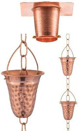 Copper Rain Chain w/Gutter Adapter – Decorative Chimes & Cups Replace Gutter Downspout & Divert Water Away from Home for Stunning Fountain Display – 6.5’ Long
