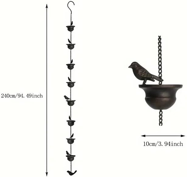 Hanging Rain Chime Metal Bird Rain Chain Outside Decorative for Terraces Villas Courtyards,Brass,240 * 6.1 * 8.6cm