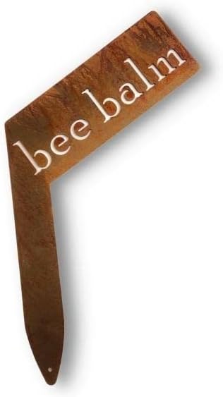 Planter Size Small Metal Garden Plant Vegetable Flower or Herb Markers 13.5 Inches Tall (bee balm, Naturally Rusted)