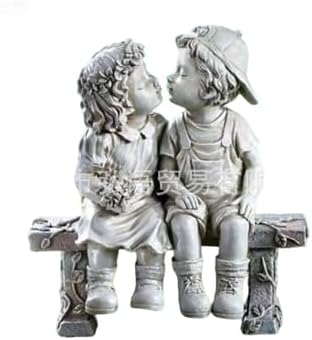 Stone Effect Kissing Kids Garden Statue Outdoor Decor Boy Girl Ornament Bench
