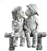 Stone Effect Kissing Kids Garden Statue Outdoor Decor Boy Girl Ornament Bench