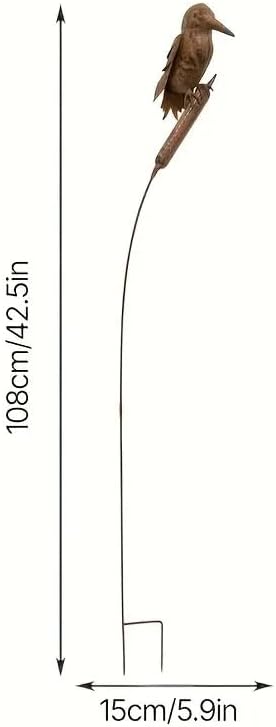 Rusty Kingfisher Metal Garden Stake, 42.5 Inch Bird Sculpture Yard Art, Decorative Lawn Ornament Gift for Bird Lovers (Bronze)