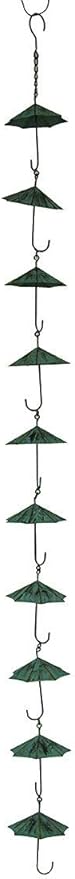 Teal Verdigris Metal Umbrella Rain Chain, 61 Inch Hanging Outdoor Water Diverter for Downspouts, Gutter Decoration and Garden Patio Yard Decor, Decorative Downspout Alternative