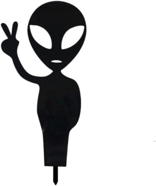 Metal Cute Alien Garden Metal Stakes,Hollow Garden Animal Ant Garden Stake Accessories and Lawn Ornaments Gardening Stakes for Decoration (Alien B)