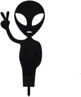 Metal Cute Alien Garden Metal Stakes,Hollow Garden Animal Ant Garden Stake Accessories and Lawn Ornaments Gardening Stakes for Decoration (Alien B)