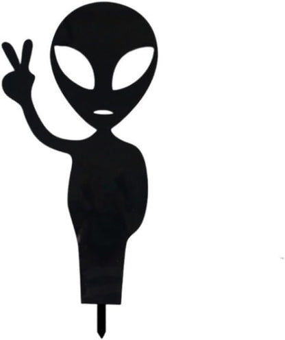 Metal Cute Alien Garden Metal Stakes,Hollow Garden Animal Ant Garden Stake Accessories and Lawn Ornaments Gardening Stakes for Decoration (Alien B)