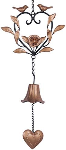 Yamfurvo Antique Metal Bird Wind Chime, Portable Floral Heart Shaped Wind Bell with Hook and Wave, Decorative Chime with Musical Sound for Garden, Patio, Balcony, Gold