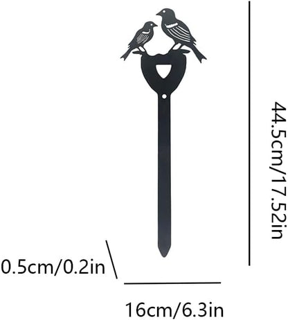 American Style Rural Garden Ornaments, Iron Art with Two Sparrows Accompanying Each Other, Flower and Ground Planting, Retro Courtyard Gardening Landscape Decoration (Black)