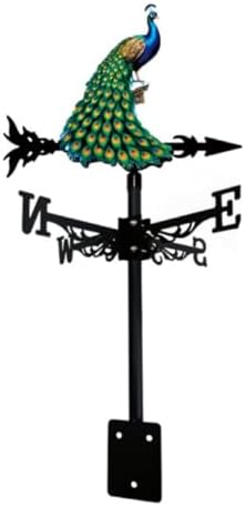 Colorful Rooster Weather Vane Spinner Wind Direction Farm Scene Stake Metal Outdoor Peacock Weathervane Ornament for Garden Yard Decoration (Peacock B)