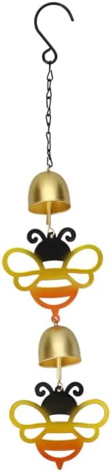 16 Inch Hanging Bumble Bee Bell Wind Chime Decorative Outdoor Metal Chime, Double Bells Design, Garden & Patio Hanging Decor Home Décor for Doors, Windows & Kitchens