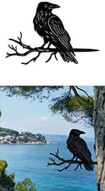 WADORN Crow Raven on Branch Metal Yard Art Decor, Bird on Branch Outdoor Tree Silhouette Stake for Tree Yard Garden Patio Animal Outdoor Decor Gift for Housewarming Home Art Decor