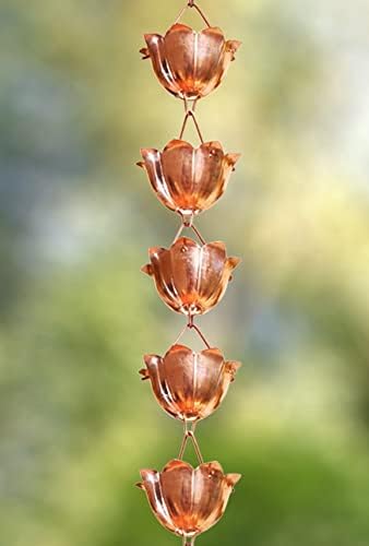 Monarch Rain Chains Pure Copper Lotus Rain Chain with Gutter Adapter, 8.5 ft Decorative Downspout Replacement & Copper Rain Chain Gutter Adapter