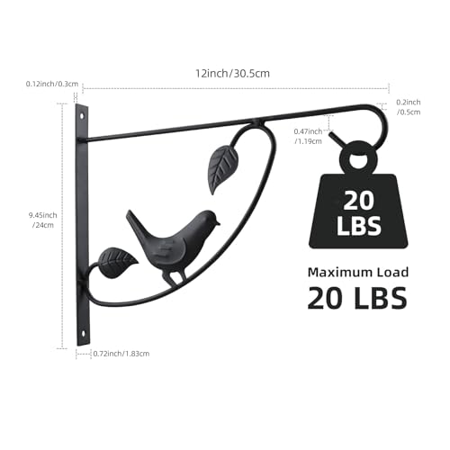 Hanging Plant Bracket - 12" Wall Mount, Black, 4 Pack