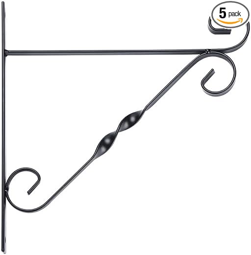 JunC Black Iron Candle Holder Hanger with Hooks for Hanging Plants Indoor Outdoor Wall Mount, Metal Bracket,Bird Feeder Hook, Wind Chime Holder (10lb Capacity) (Simple)