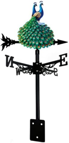 Colorful Rooster Weather Vane Spinner Wind Direction Farm Scene Stake Metal Outdoor Peacock Weathervane Ornament for Garden Yard Decoration (Peacock A)