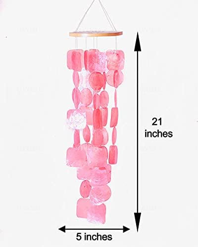 Capiz Shell Wind Chimes - with Clear & Melodious Sound -Handmade Sturdy Wood Wind Chimes Provides Comfortable and Pleasant Ambiance State Every Day, (Pink)