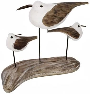 Morning View Wooden Sea Birds Decor Wood Seagull Statue Bird Figurines Seabird Statue Standing Seagulls Decorations Coastal Sculpture Nautical Beach Ocean Home Table Garden Yard Lawn Outdoor 7 Inch