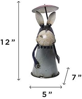 De Kulture Handmade Recycled Iron Donkey with Umbrella Collectible Figurine Fence Topper Beautify Garden Balcony Terrace| Ideal for Easter Party Decoration,5X7X12 (LWH) Inches