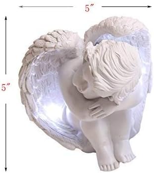 JUNIQUTE Sleepy Time Little Angel with Light Cupid Garden Statue Home Decor Cherub Statue Baby Sculpture Figurine Set of 2