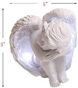 JUNIQUTE Sleepy Time Little Angel with Light Cupid Garden Statue Home Decor Cherub Statue Baby Sculpture Figurine Set of 2