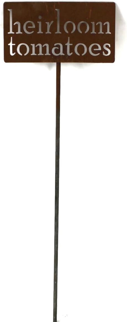 Classic Metal Garden Markers 19 Inches Tall (heirloom tomatoes, Naturally Rusted)