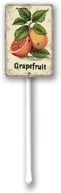 Uptell Vintage Aluminum Grapefruit Fruit Signs Yard Sign with Stake for Garden Fruit Garden Label Stakes Plant Markers for Outdoor Plants Waterproof 7x8.8 inch