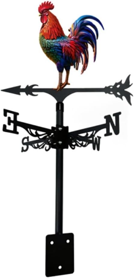 Colorful Rooster Weather Vane Spinner Wind Direction Farm Scene Stake Metal Outdoor Peacock Weathervane Ornament for Garden Yard Decoration (Rooster B)