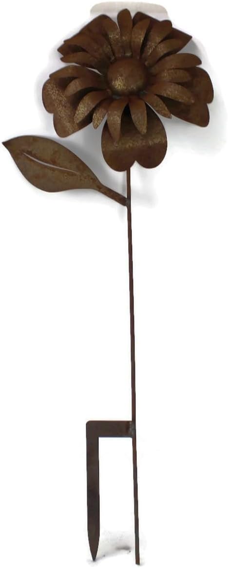 Metal Rustic and Colorful Flower Stakes Ranging from 9.5 to 36 Inches Tall (Sunflower Stake 34" Tall, Naturally Rusted)
