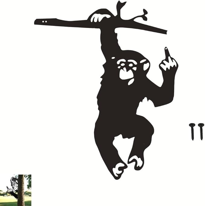 Flipping Off Bigfoot Peeking Animal Metal Sign Funny Middle Finger Yard Art Decor for Tree, Fence, or Corner Outdoor Farmhouse Garden Ornament for Home or Cabin Decoration (#M, 12IN)