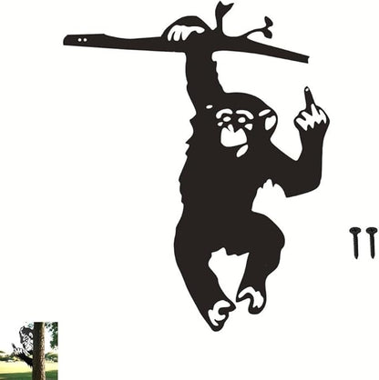 Flipping Off Bigfoot Peeking Animal Metal Sign Funny Middle Finger Yard Art Decor for Tree, Fence, or Corner Outdoor Farmhouse Garden Ornament for Home or Cabin Decoration (#M, 12IN)