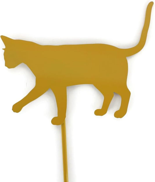 Pets and Farm Animals Metal Garden Landscape Stake (9" Wide Cat on Stake, Dark Yellow)