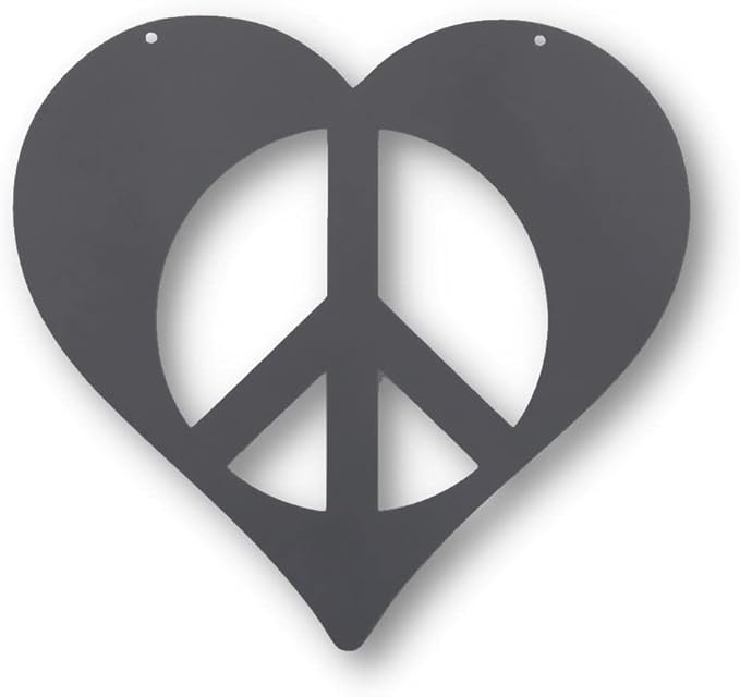 Peace and Heart Staked Signs or Wall Art Rustic or Powder Coated Finishes (Small Peace Heart Hanger 9", Dark Stone)