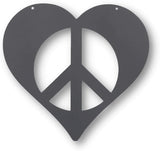 Peace and Heart Staked Signs or Wall Art Rustic or Powder Coated Finishes (Small Peace Heart Hanger 9", Dark Stone)