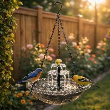 Solar Powered Hanging Bird Bath Fountain, Glass Bowl Solar Water Fountain for Outdoor Garden (Gray)