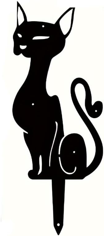 Metal Cat Garden Decor,Black Cat Silhouette Yard Lawn Outdoor Decorations,Weather Resistance Steel Cat Decor for Cat Lovers (C)