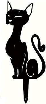 Metal Cat Garden Decor,Black Cat Silhouette Yard Lawn Outdoor Decorations,Weather Resistance Steel Cat Decor for Cat Lovers (C)