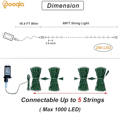 Pooqla 200 LED Green Halloween String Lights - 66 ft