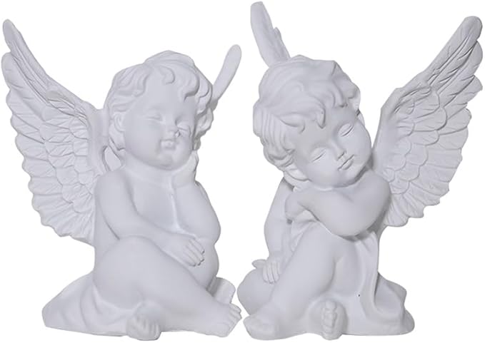 YUEOECOR 2PCS Cherubs Angels Resin Garden Statue Figurine, Adorable Angel Sculpture Memorial Statue Indoor Outdoor Home Garden Decoration (B 2PCS White)