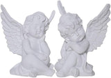YUEOECOR 2PCS Cherubs Angels Resin Garden Statue Figurine, Adorable Angel Sculpture Memorial Statue Indoor Outdoor Home Garden Decoration (B 2PCS White)